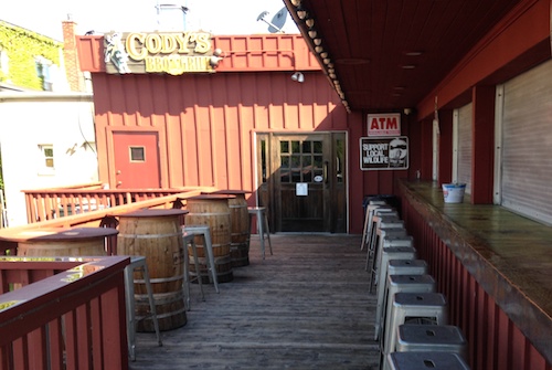 The empty deck and shuttered bar at Cody's BBQ & Grill today. (Photo: Peter Blasl)