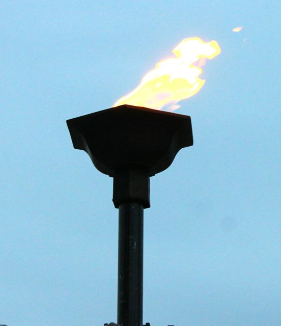 The eternal flame on the World War I monument Wednesday evening. (Photo: Denise Civiletti)