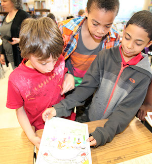 Tim Bowe, Krishmar Powell and Elias Lugo discovered that they were featured in classmate Jackie Carranza's comic book. 