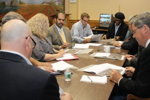 Riverhead Town Board members review plans by Nile Rodgers Productions for two-day music festival at Martha Clara Vineyards. (Photo: Denise Civiletti)