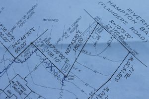 Portion of Susan Tocci's 1999 land survey depicting her property boundary along Flanders Road. 