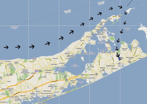 The helicopter route proposed by Riverhead Supervisor Sean Walter in 2010 and endorsed this year by federal lawmakers. 