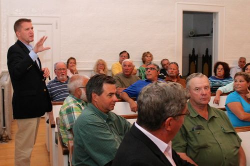 Southold Supervisor Scott Russell expresses his concerns about the historic district effort. (Photo: Peter Blasl)