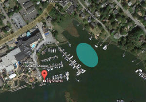 The area adjacent to Treasure Cove Marina in downtown Riverhead where Flyboard LI operates. (Photo: Google Earth)