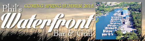 The banner that appears on Phil's Restaurant's website and on its bar menu advertising the new location "coming spring/summer 2015"