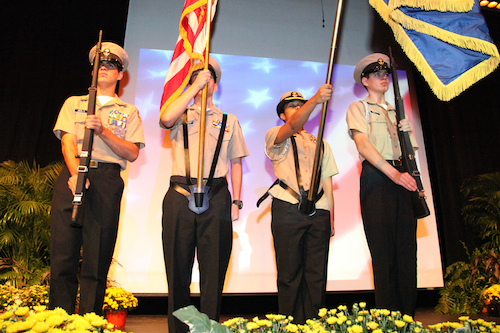 2014-15 Color Guard L-R: Connor Behr, Kevin Ruano, Ashlyn Whyard and Tyler Behr. 