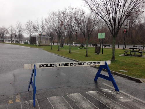 Heidi Behr Way along the Peconic Riverfront in downtown Riverhead was closed to traffic this morning due to flooding.