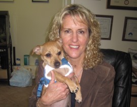 Pamela Green, executive director of Kent Animal Shelter, with Frodo, a "puppy mill survivor" she and her husband adopted. Courtesy photo: Kent Animal Shelter.