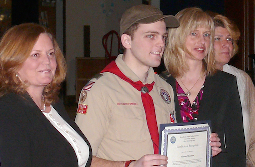 Eagle Scout Anthony Mammina was recognized for his Eagle Scout project which provided recycling bins for use on the district’s athletic bins.