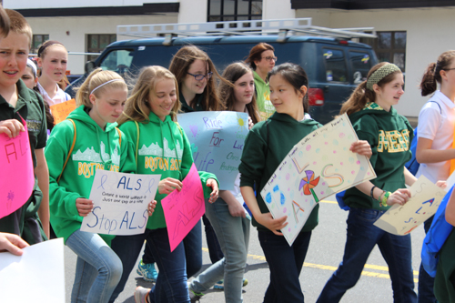 McGann-Mercy students marched down Route 58 this morning as part of the annual cross-island Ride for Life. Photo: Katie Blasl