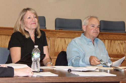 The two newly appointed members of the Riverhead Industrial Development Agency board of directors, Lori Pipcyznski and Robert Kern, attended their first board meeting May 12. Photo: Denise Civiletti