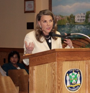 Georgia Malone during a public hearing before the Riverhead Industrial Development Agency May 12 Photo: Denise Civiletti