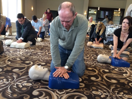 Riverhead Rotary Club members received hands-only CPR training last week. 