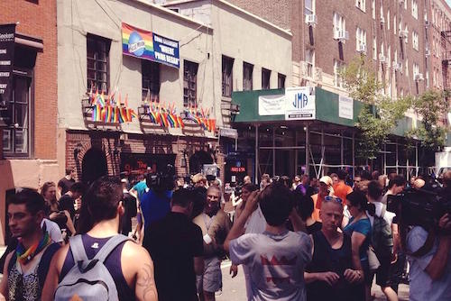 Outside the Stonewall Inn today, after the Supreme Court announced its decision on marriage equality. Courtesy photo: John Fallot