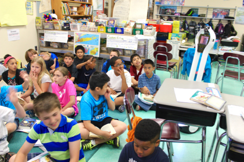 Gabriel's class answers questions about Matilda. Photo: Katie Blasl.
