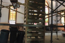 “If this cribbing weren’t here, this church would not be standing right now," said Richard Cox of RC Construction. Photo: Katie Blasl