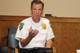 "Immigration is up to the feds to take care of," said Riverhead Police Chief David Hegermiller today, standing by the department's current policies. Photo: Denise Civiletti