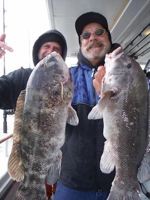 Jay and Danny both with limits to seven pounds, caught on the Brooklyn Girl on Saturday. Courtesy photo: Ken Holmes