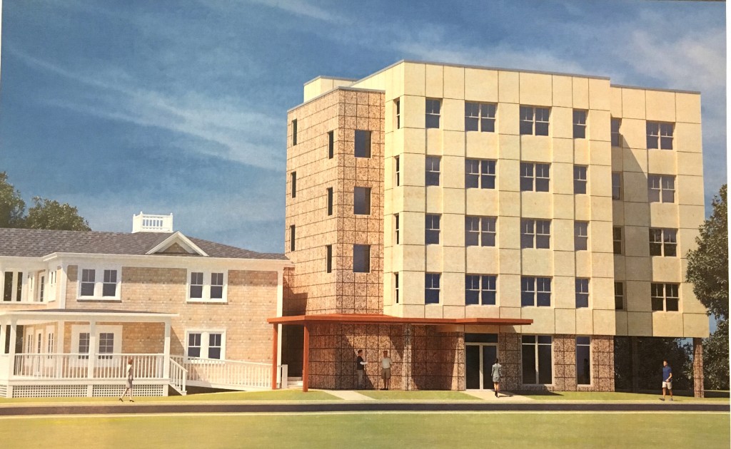An artistic rendering of the proposed five-story boutique hotel on the north side of the property.