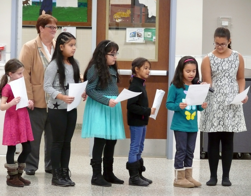Phillips Avenue students during a presentation at Tuesday's school board meeting. Photo: Dawn Bozuhoski